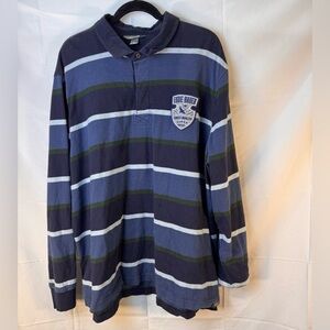 Eddie Bauer Blue and Green Striped Rugby Shirt Size 2XL